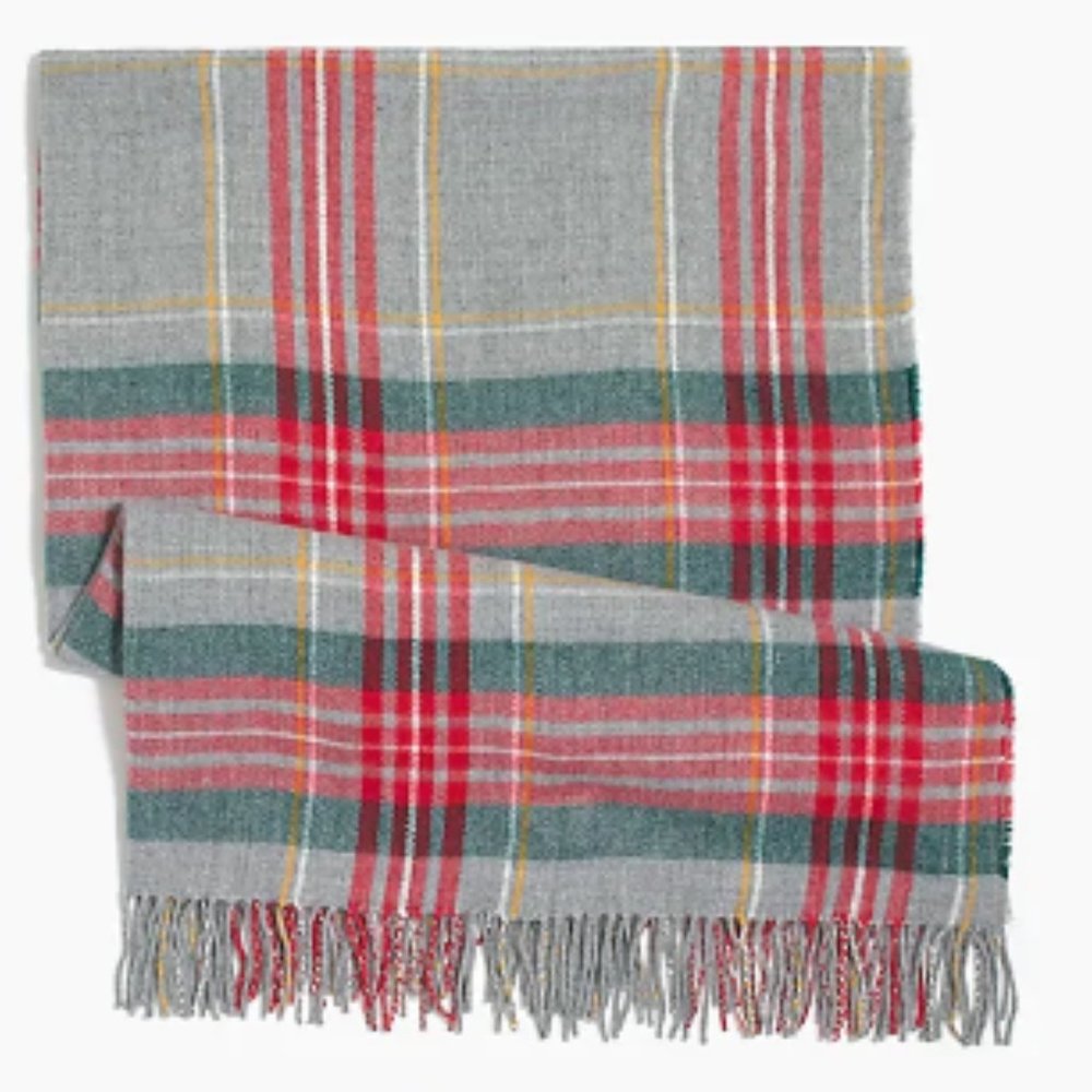NWOT J. Crew Plaid blanket scarf RED HOLIDAY TARTAN ONE SIZE